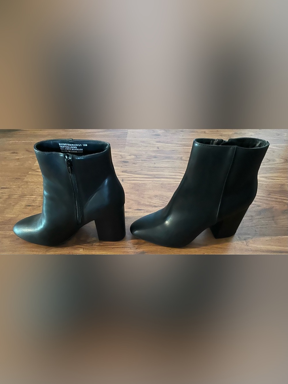 New Madden Girl Black Leather Like  Ankle Heel Boots Size 10 - Picture 2 of 6